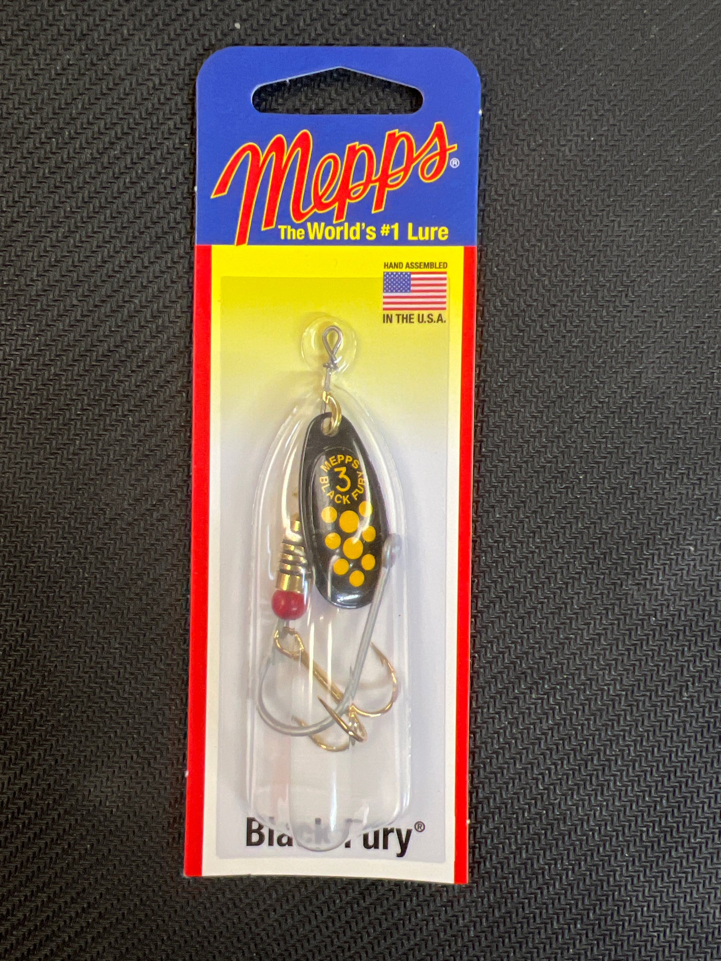 Mepps 1/4oz Aglia Spinner Blackfurry Fluorescent Red Dot