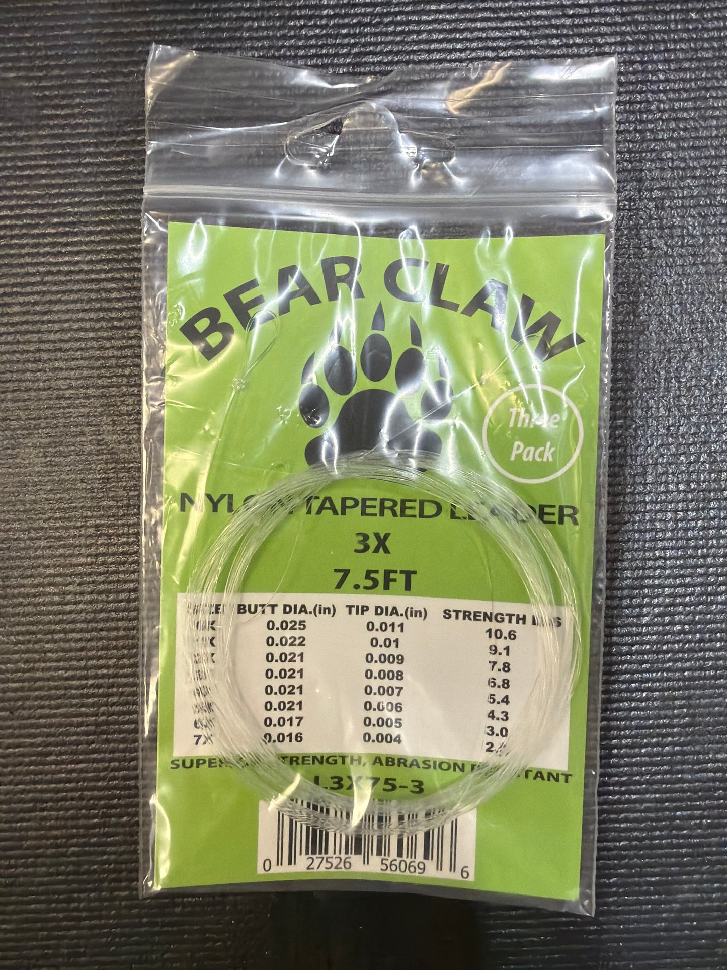 Bear Claw Nylon Tapered Leader 3x 9'