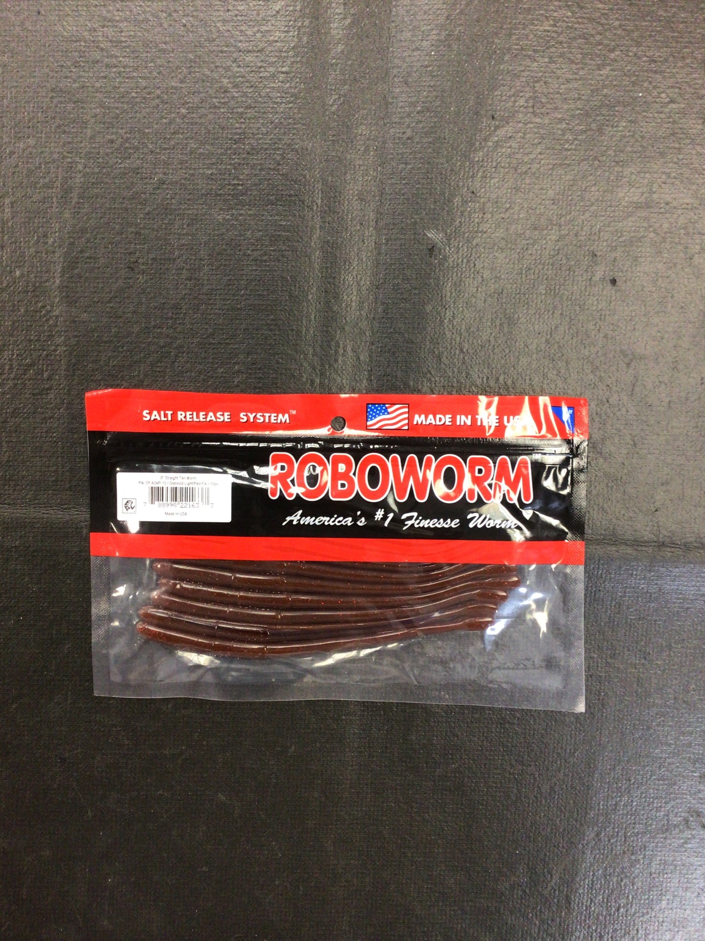 Roboworm 6” straight tail worm Oxblood light/red flk 10pk