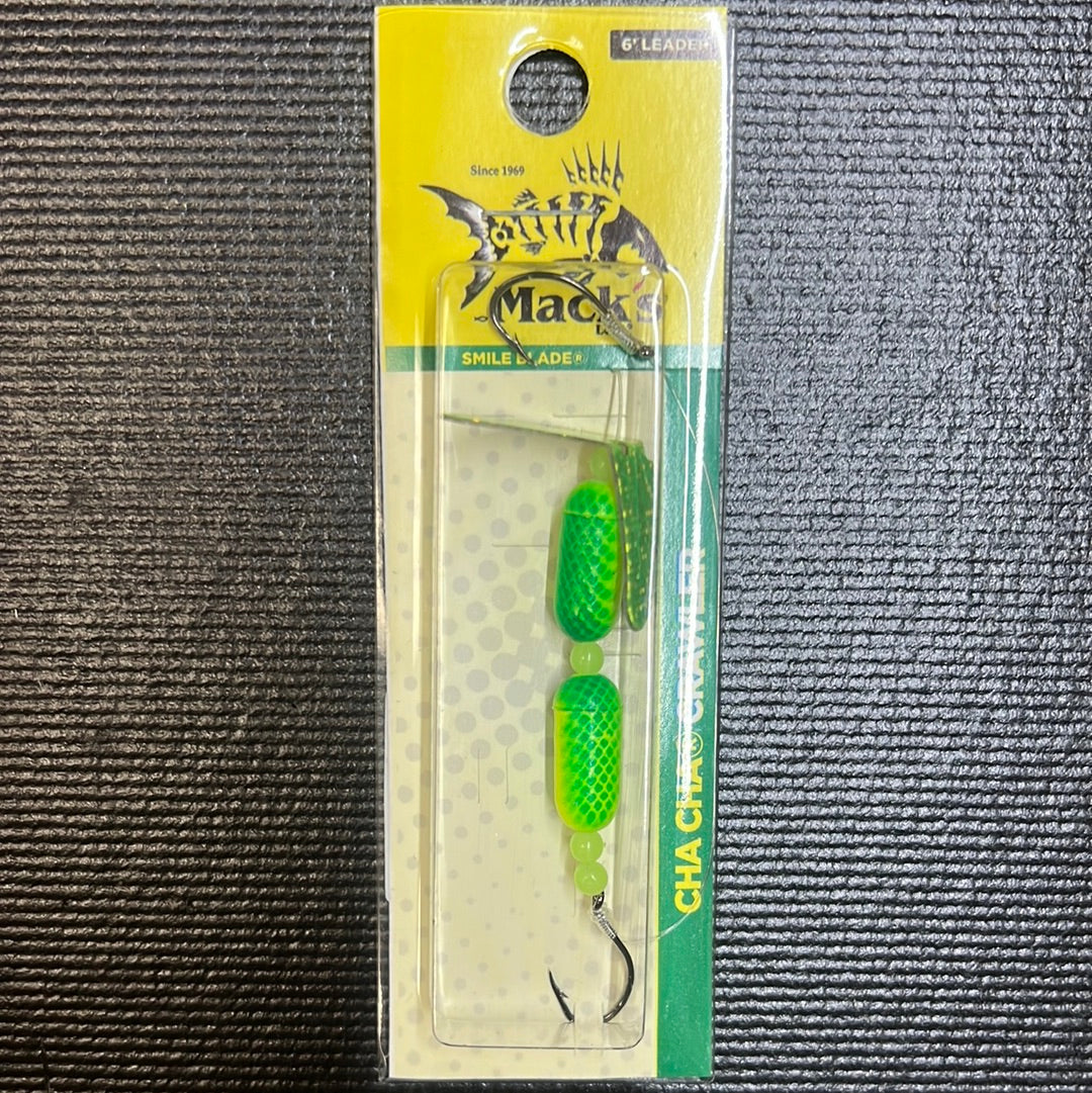Mack's #4 Cha Cha Crawler chartreuse sparkle chartreuse green