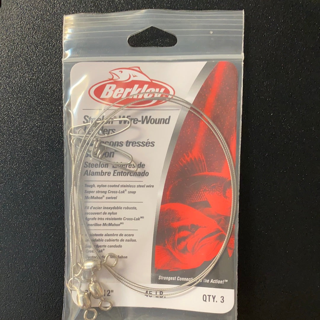 Berkley 45lb 12" steelon wire wound leaders