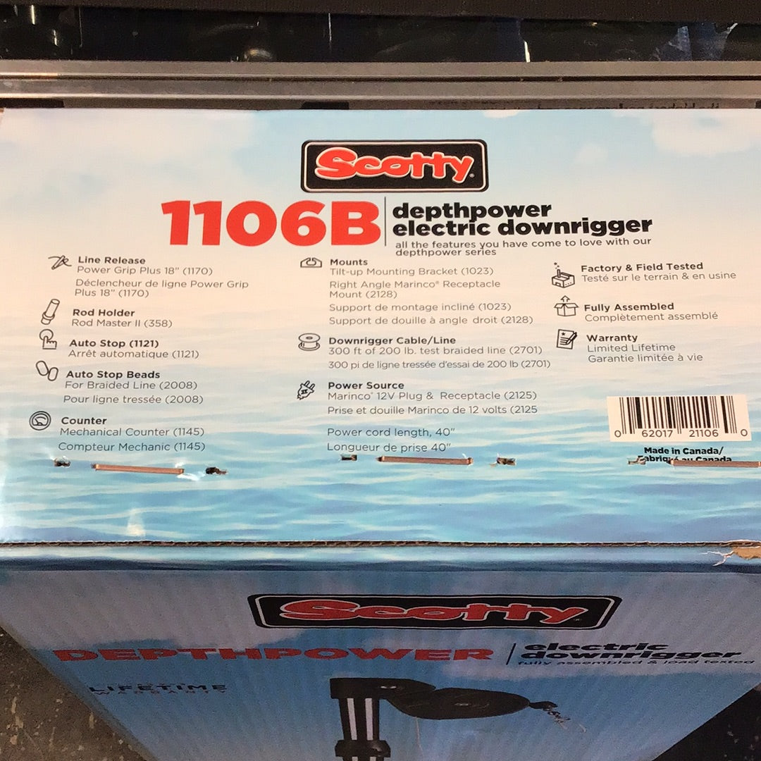 Scotty DepthPower 1106B Electric Downrigger W/ 300FT 200lb Braid, swivel mount included.