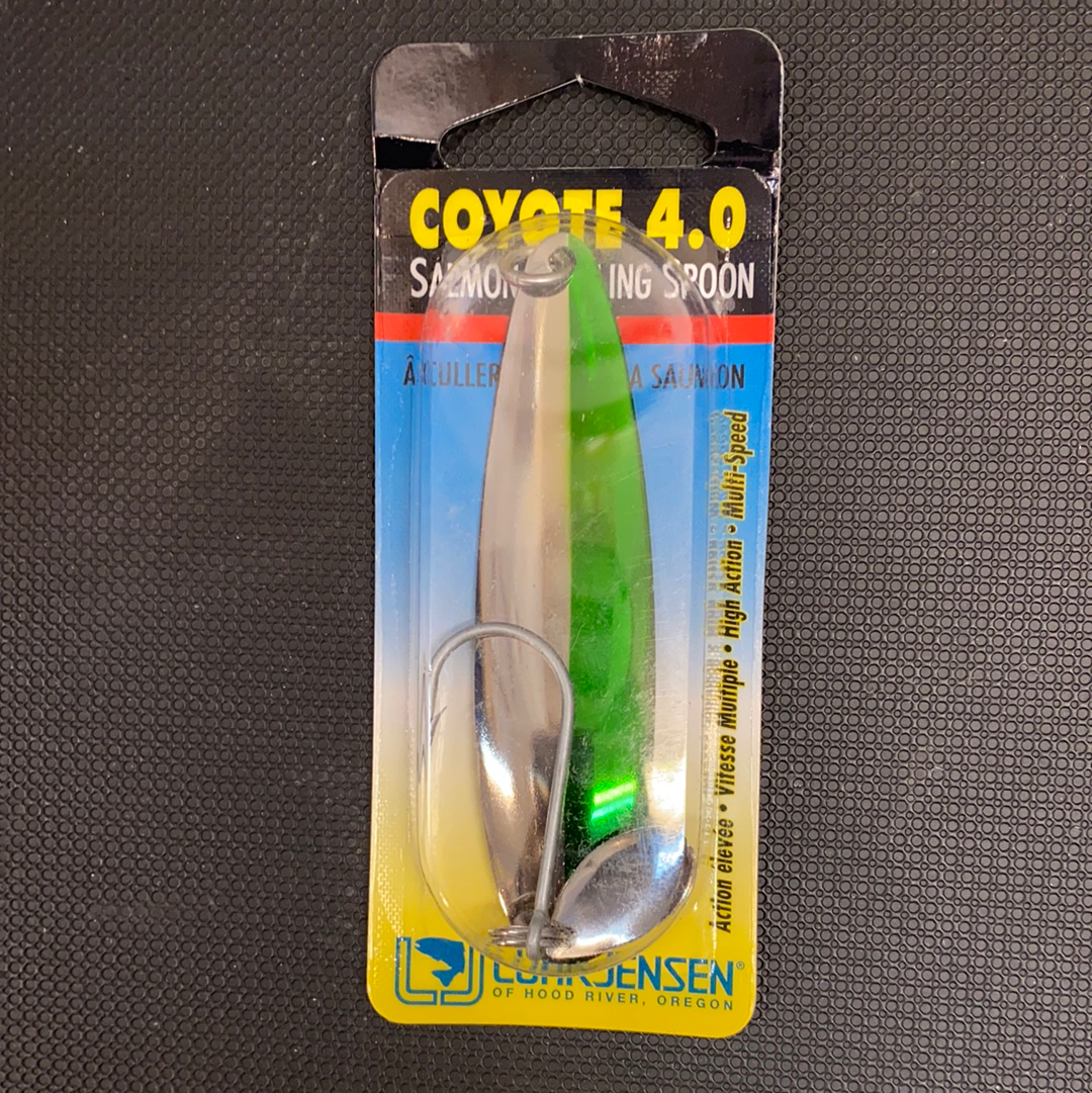 coyote spoon fishing lures Coyote 4.0 Nickel & Green Stripe – Superfly Flies