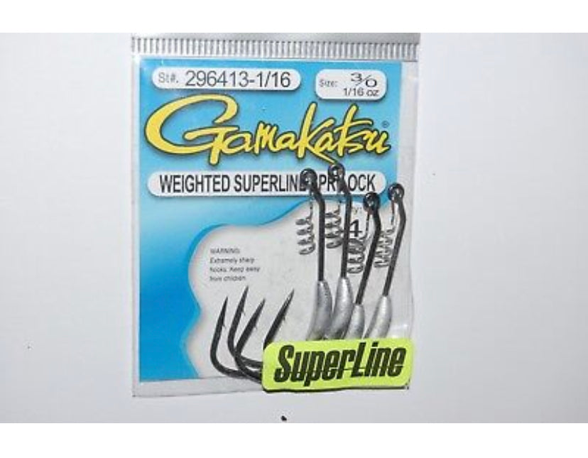 Gamakatsu Superline 3/0 1/16oz weighted worm Hook with spring lock