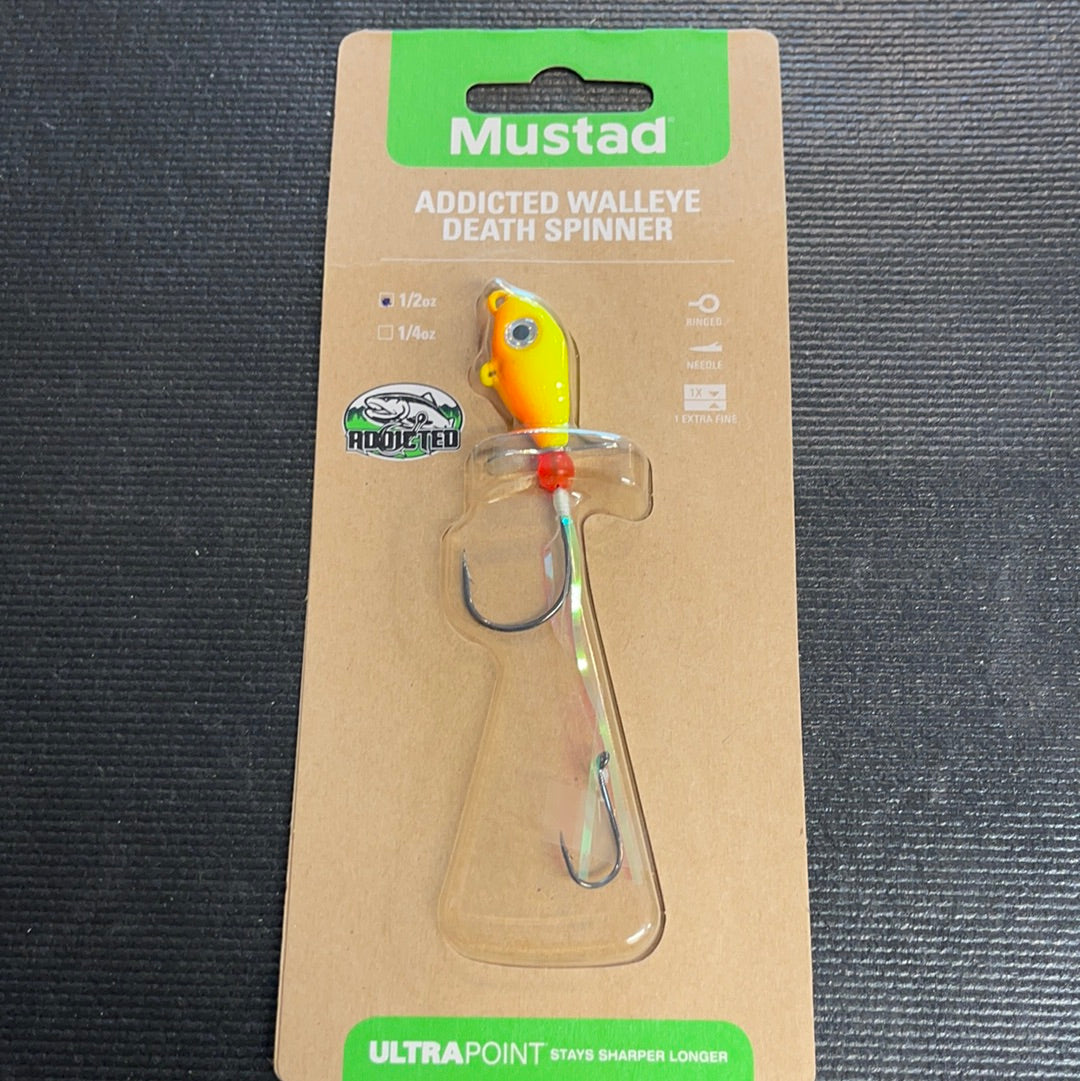 Mustad Addicted Walleye Death Spinner 1/2oz orange/chart
