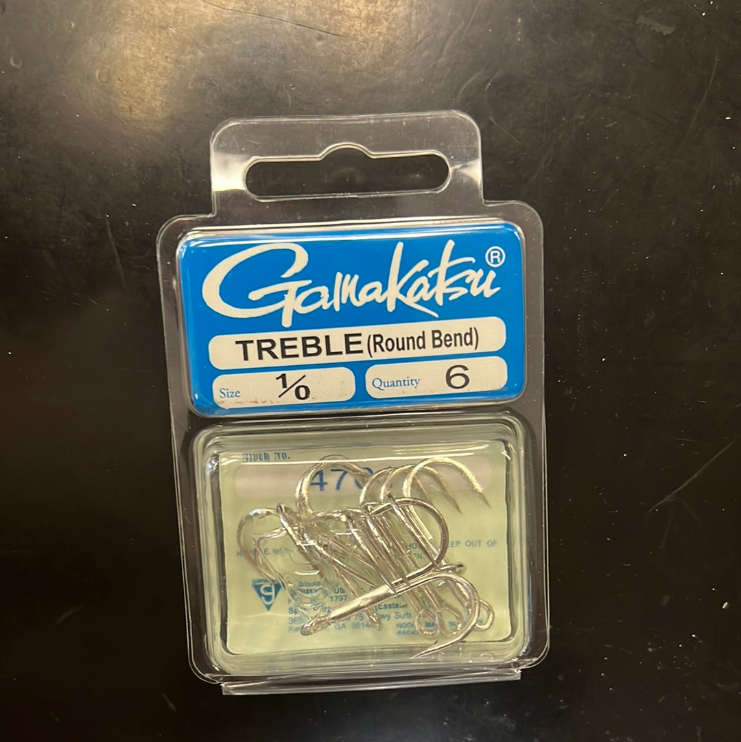 Gamakatsu 1/0 treble round bend