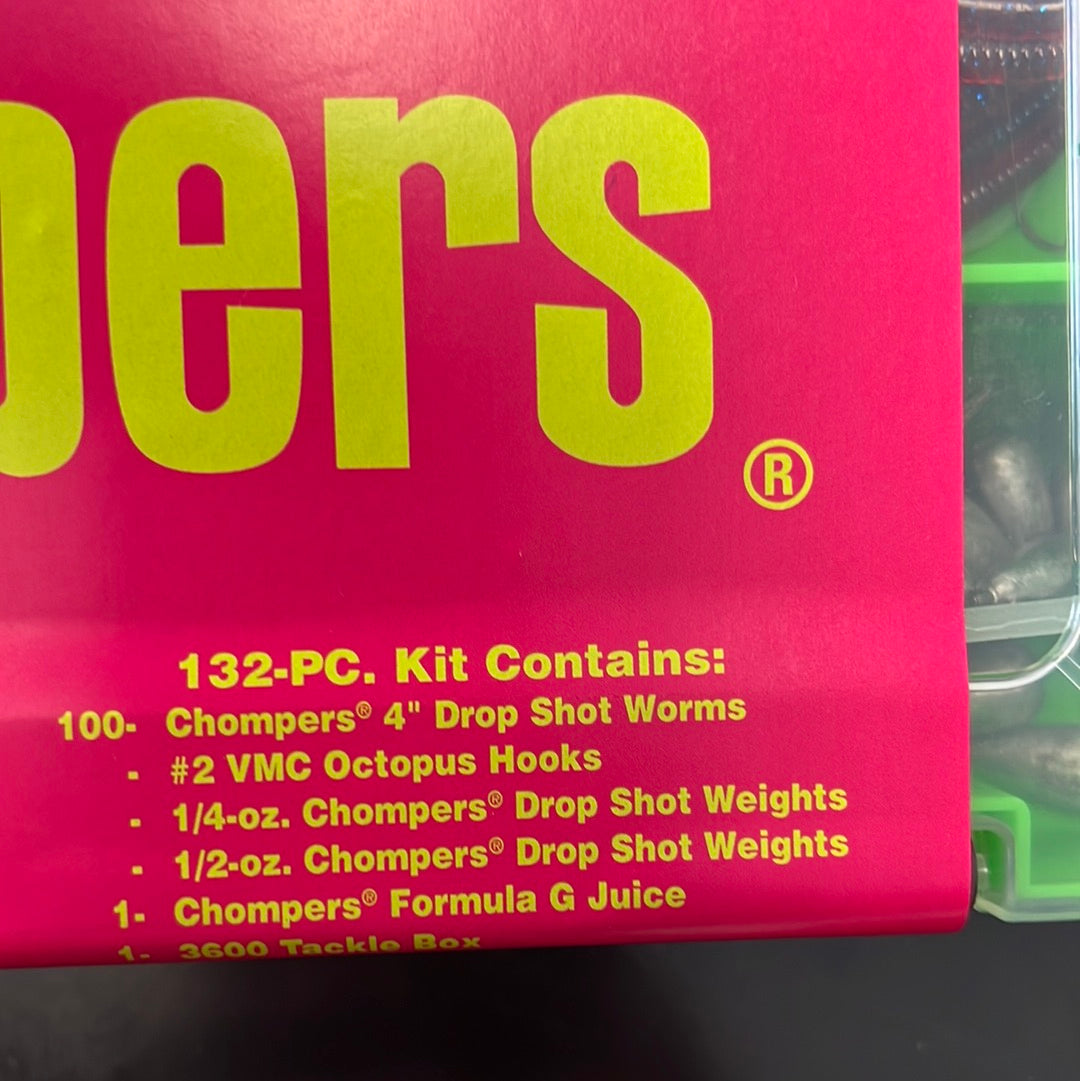 Chompers 132pc drop shot worm kit