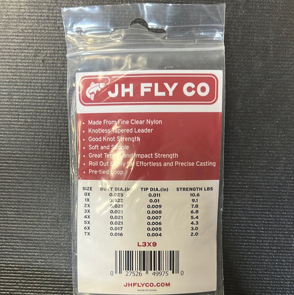 JH Fly Co. Monofilament Tapered Leader 3x 9'