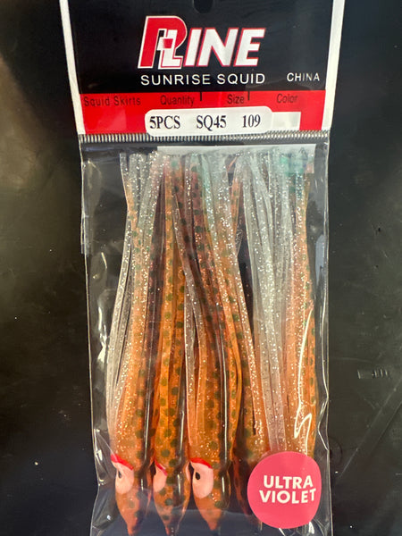 P-Line sunrise squid 4 1/2” brown/clear/green spotted