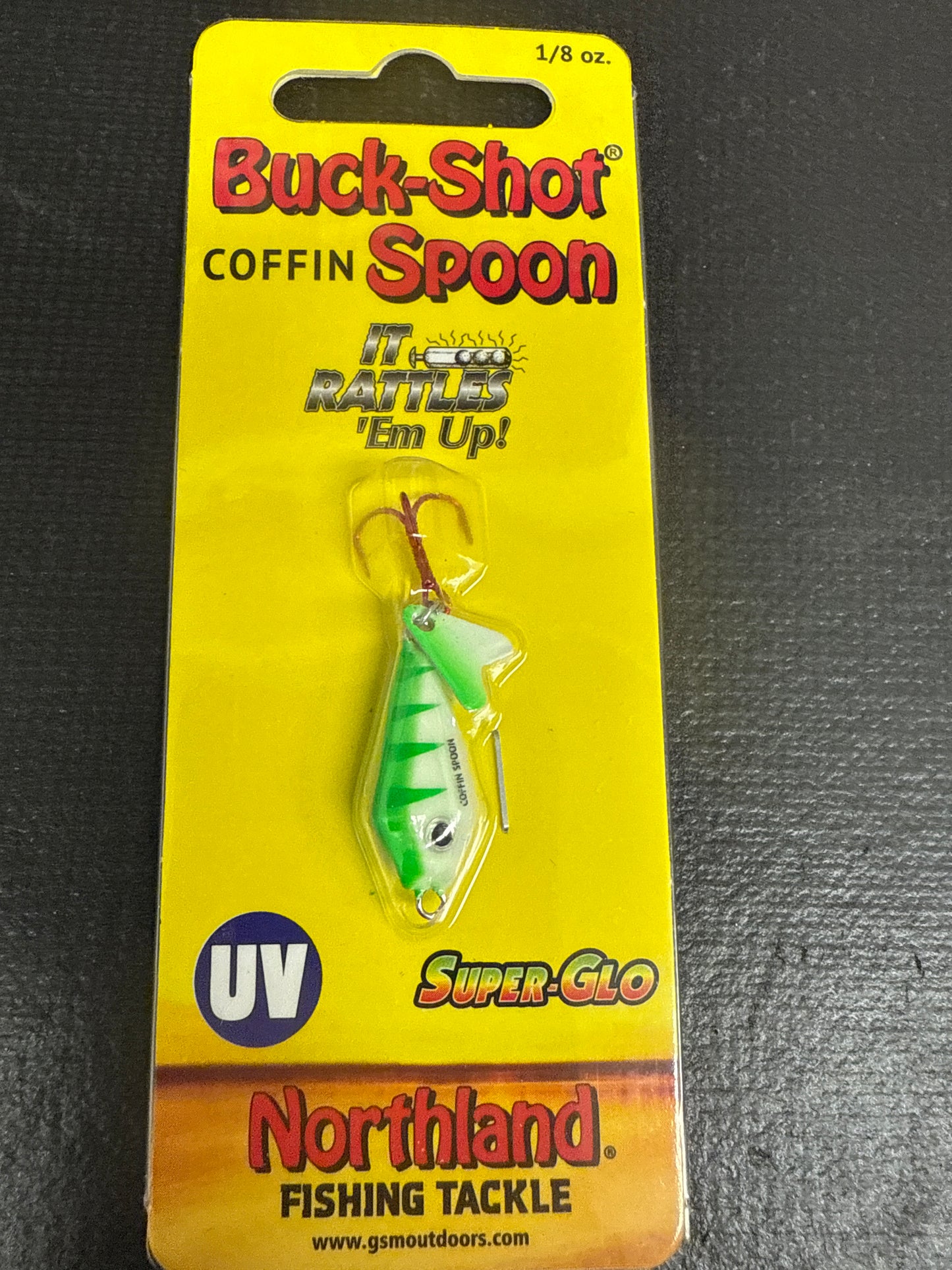 Northland Buckshot coffin spoon 1/8oz glow perch