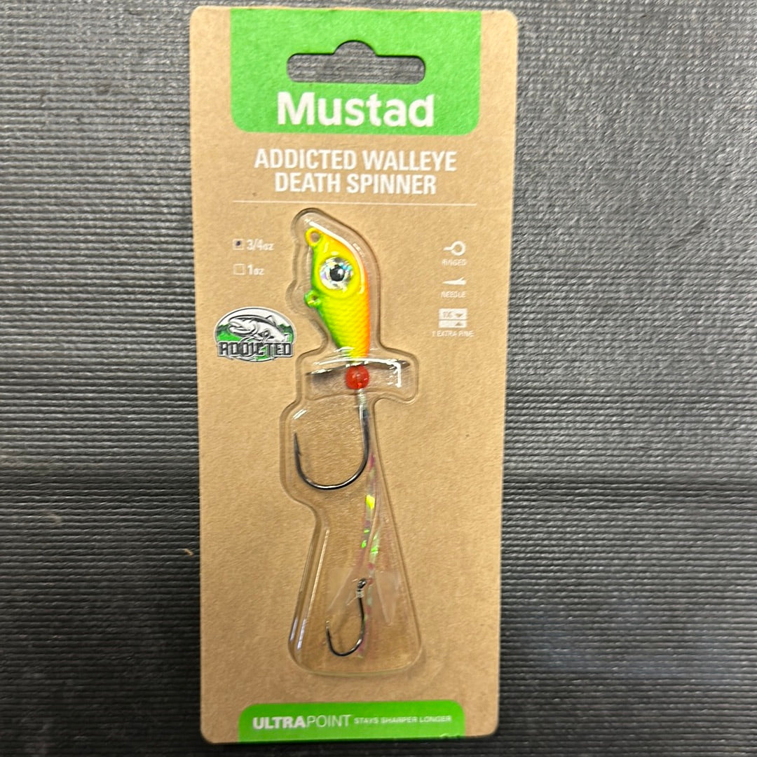 Mustard Walleye Death Spinner 3/4oz fire tiger