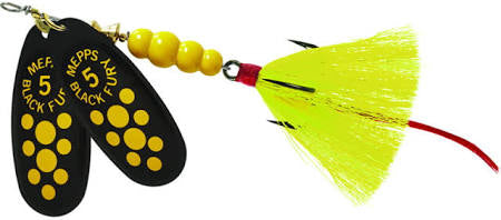 Mepp’s Black Black Fury Double Blade 1/2oz ( Yellow Dot & Yellow Tail)