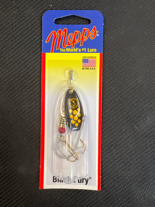 Mepps 1/4oz Aglia Spinner Blackfurry Fluorescent Red Dot