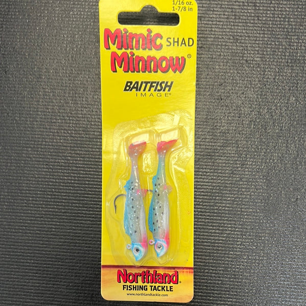 Northland mimic minnow 1/16oz #2 hook, Glow Rainbow Shad