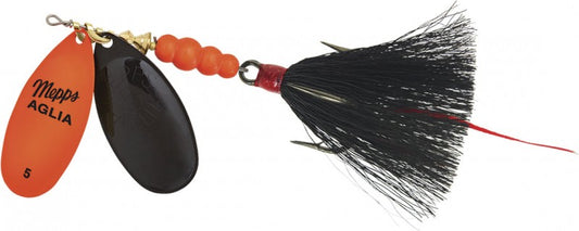 Mepps Double Blade Aglia #5, 11/16oz (Hot Orange/Black Blades/ Black Tail)