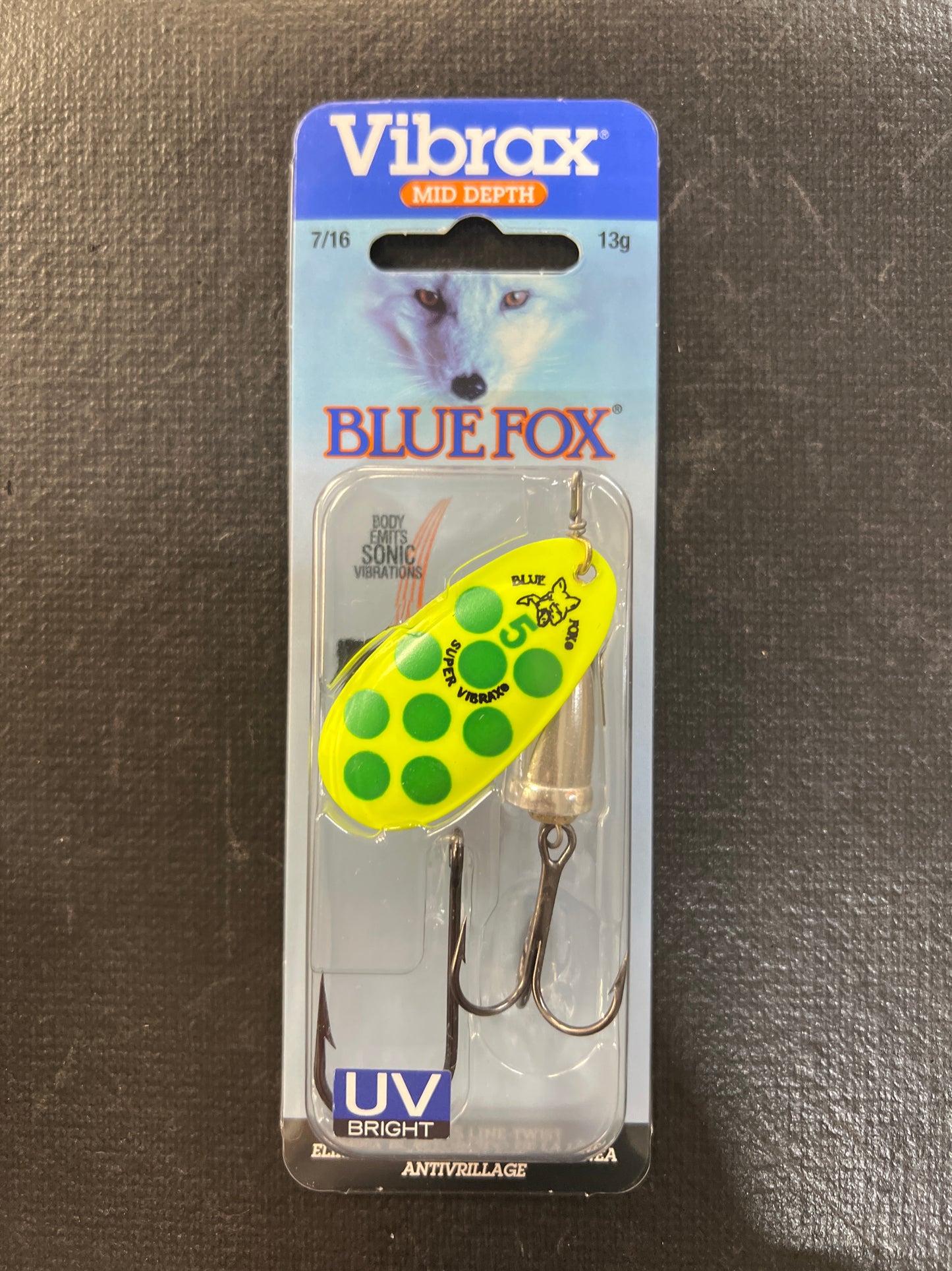Blue Fox Vibrax 7/16oz Yellow FlorescentGreen Silver