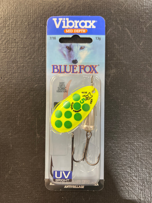 Blue Fox Vibrax 7/16oz Yellow FlorescentGreen Silver