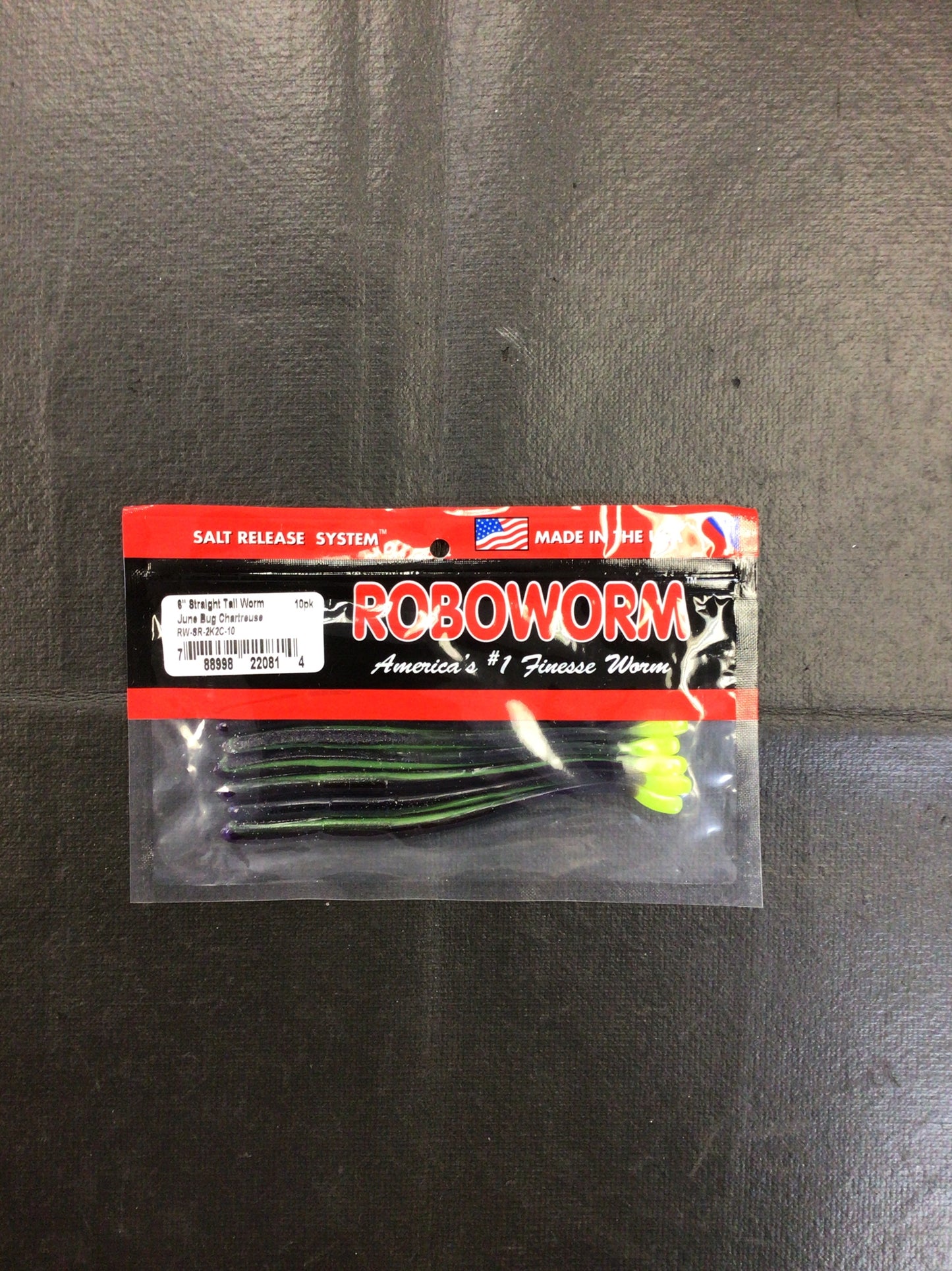 Roboworm 6” straight tail worm June Bug Chartreuse 10pk