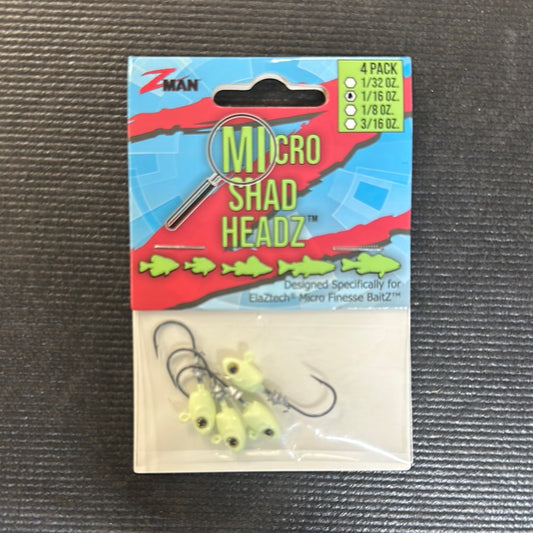 Z Man Micro Shad Headz 1/16oz Glow