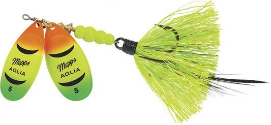 Mepps Aglia Double Blade #5, 11/16oz (Hot Firetiger,Chartreuse Tail)
