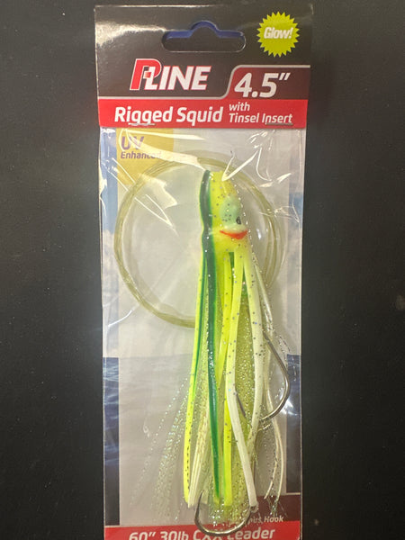 P-Line rigged 4” squid yellow/green/glow