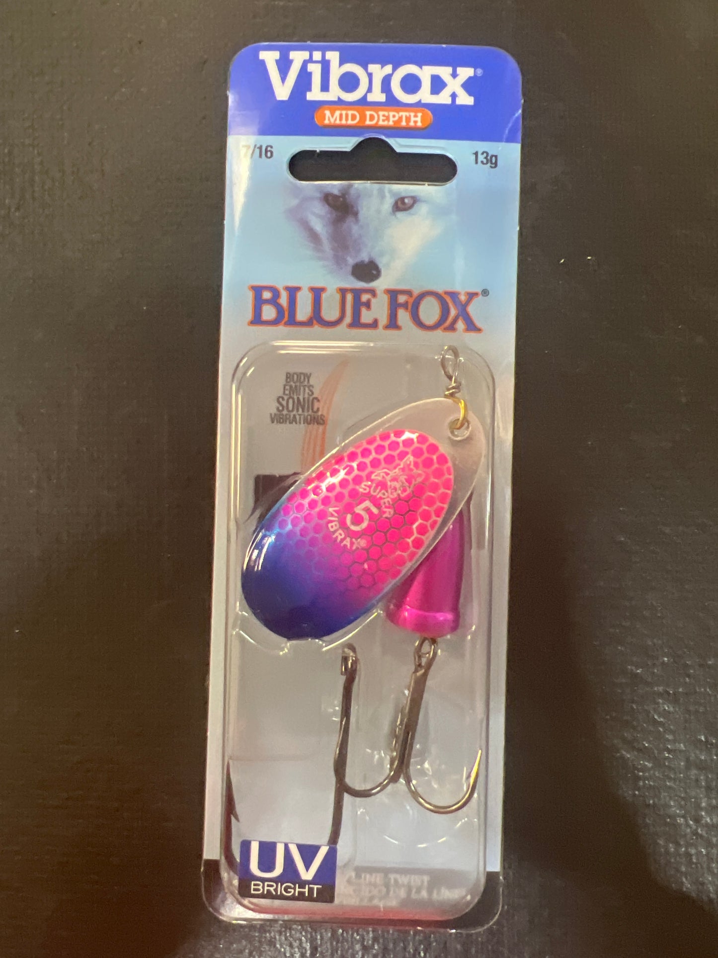 Blue Fox 7/16oz Vibrax Cerise scale Blue Tip UV