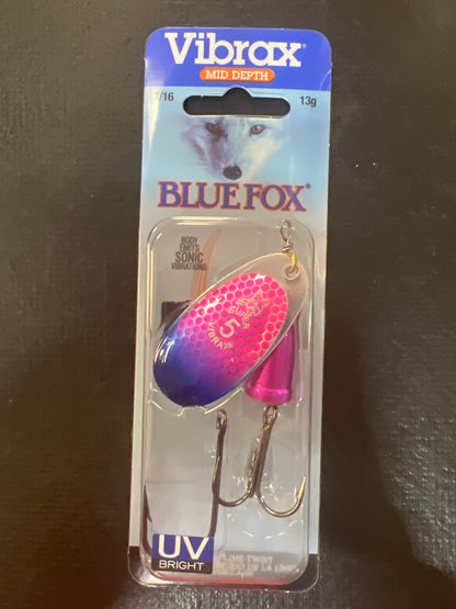 Blue Fox 7/16oz Vibrax Cerise scale Blue Tip UV