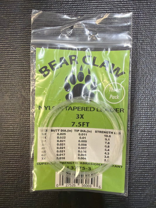 Bear Claw Nylon Tapered Leader 3x 9'
