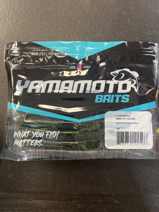 Yamamoto Baits 5" Swimsenko W/SM Gold Large Black