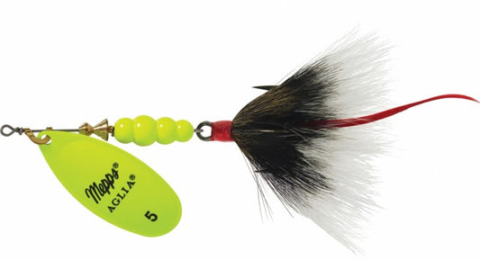 Mepps Aglia Dressed Treble #5, 1/2oz ( Chartreuse Blade & Grey Tail)