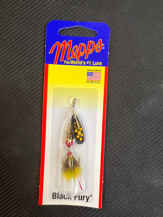 Mepps 1/8oz Aglia Spinner Blackfurry Fluorescent Red Dot