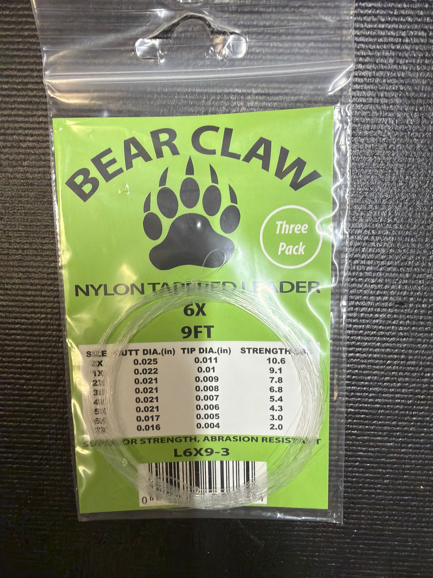 Bear Claw Nylon Tapered Leader 6x 9'