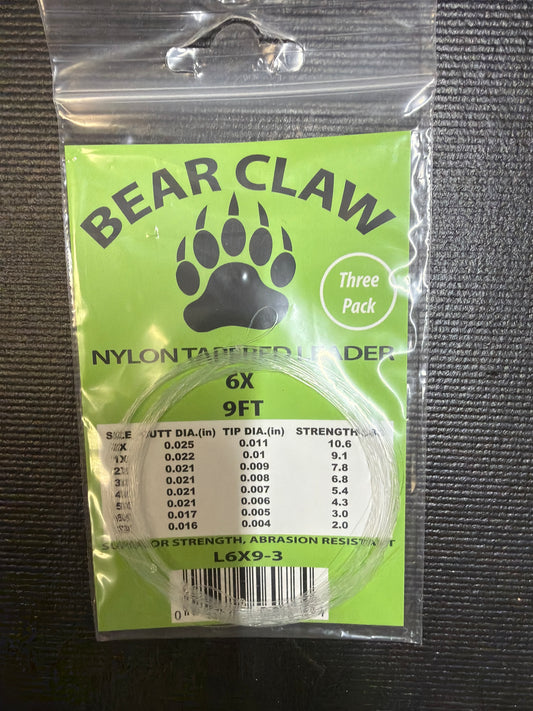 Bear Claw Nylon Tapered Leader 6x 9'
