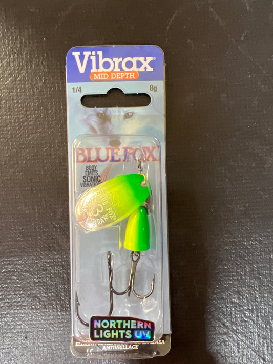 Blue Fox Vibrax 1/4oz Green Chartreuse UV Northern Light Series