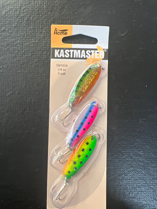 Acme Kastmaster 1/4oz 3-Pack Rainbow, Fire Tiger, Metallic Perch