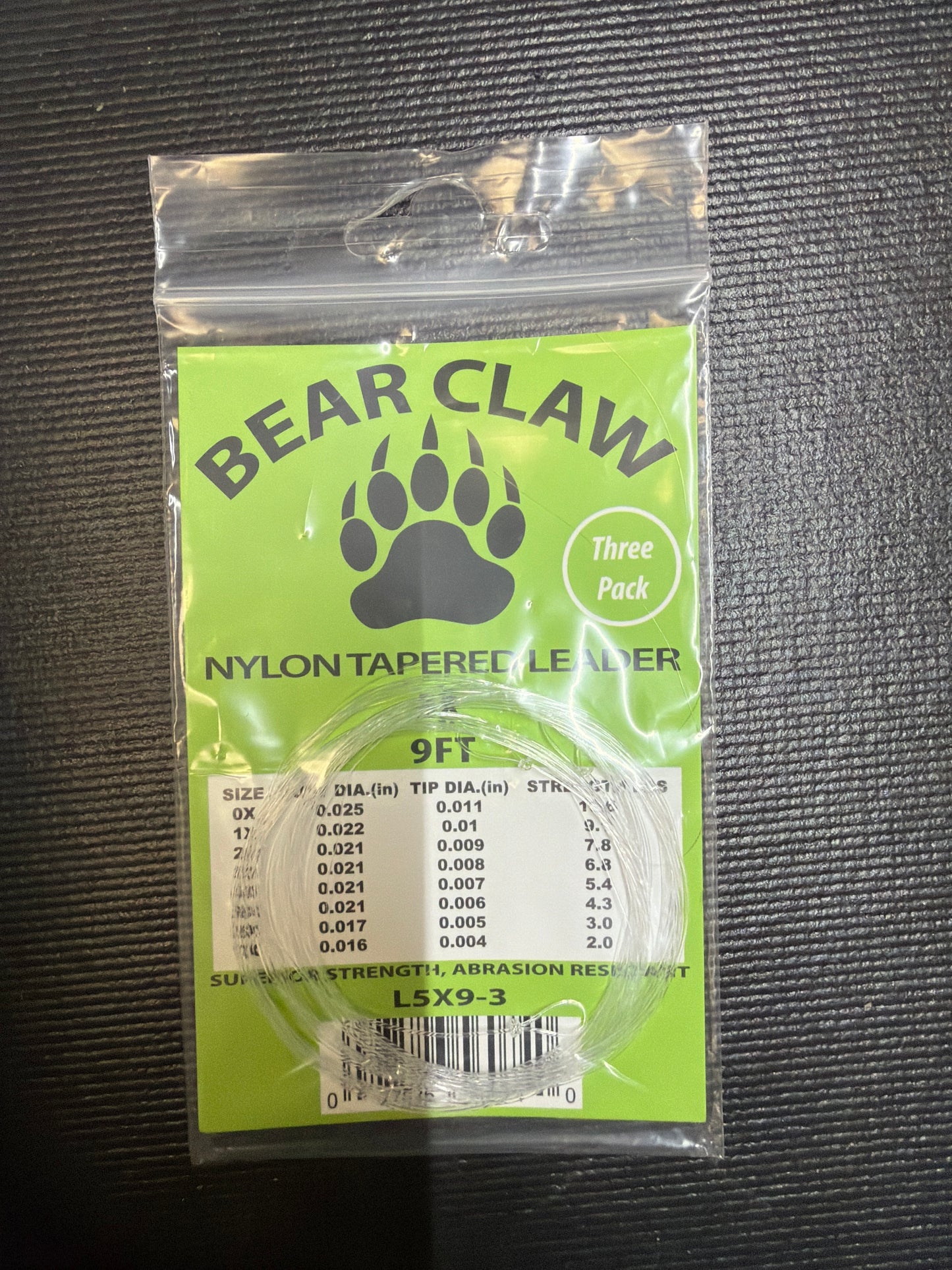 Bear Claw Nylon Tapered Leader 5X 9'