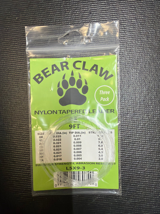 Bear Claw Nylon Tapered Leader 5X 9'
