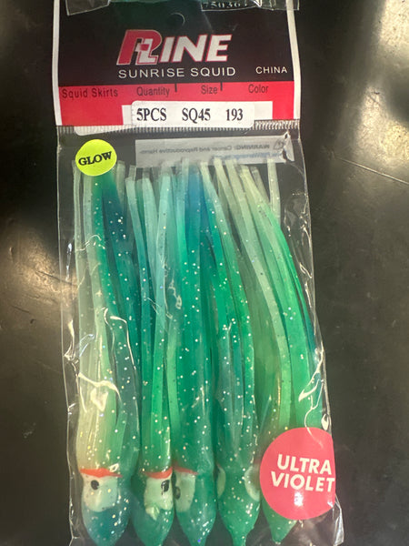 P-Line sunrise squid 4 1/2” glow/green/blue