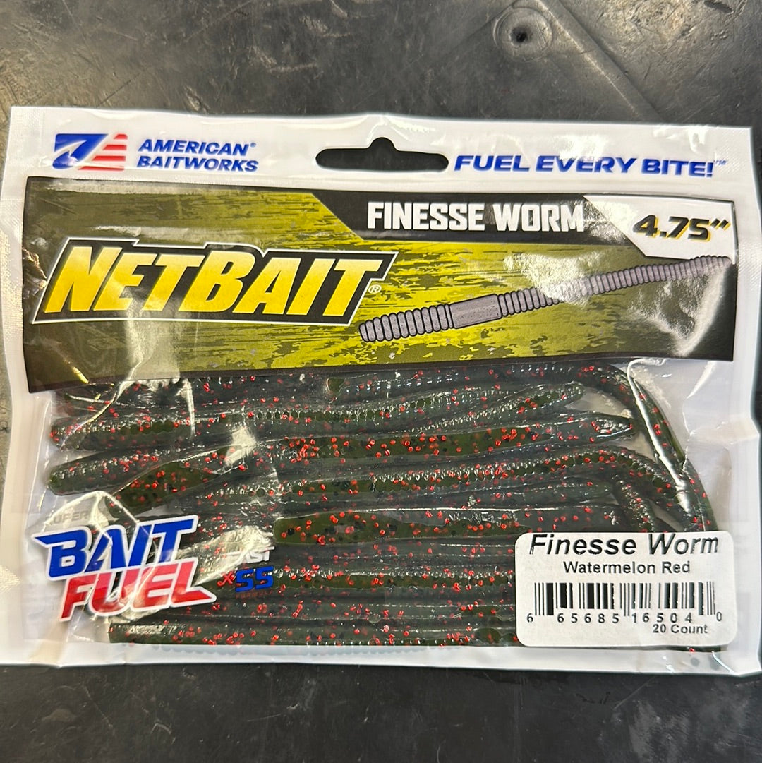 Net Bait 4.75” finesse worm watermelon red