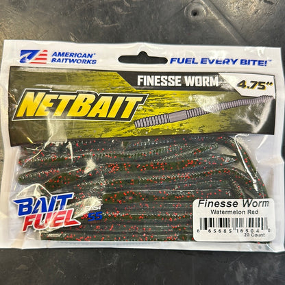 Net Bait 4.75” finesse worm watermelon red