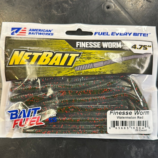 Net Bait 4.75” finesse worm watermelon red