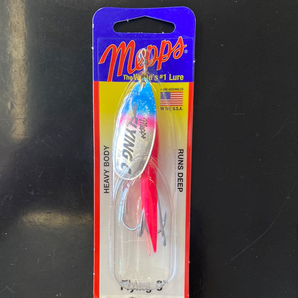 Mepps Spinner 7/8oz rainbow, trout, blade, and hot pink sleeve