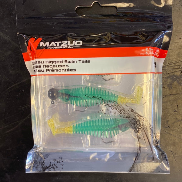 Matzuo 2.5 Gaikitsu swim tails 1/8oz Green chartreuse glitter