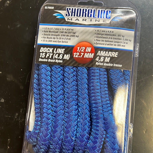 Shoreline 15’ dock rope blue