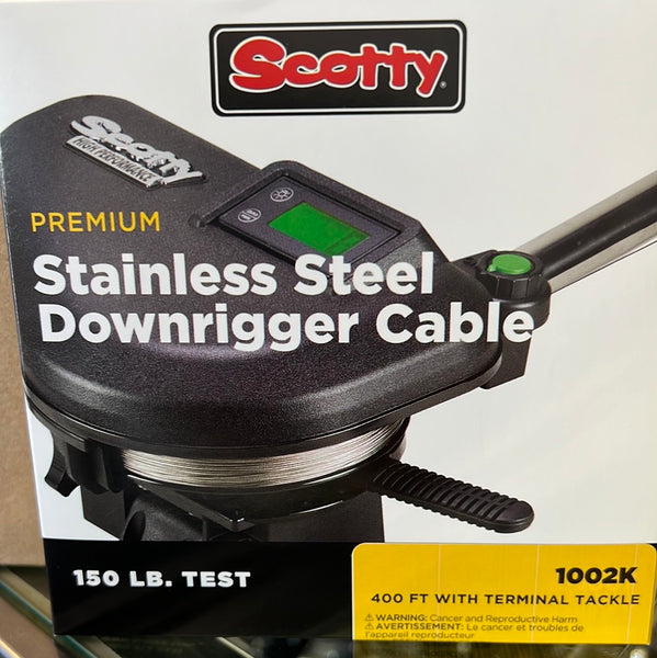 Scotty stainless downrigger cable 400’ with terminal tackle