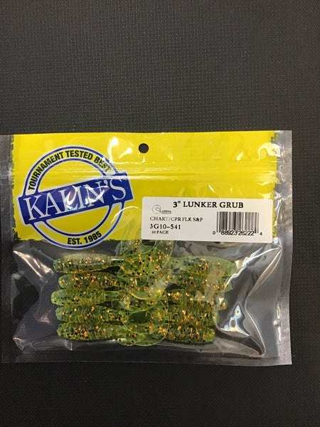 Kalin’s 3” Lunker grubs Chartreuse/ CPR FLK S&P