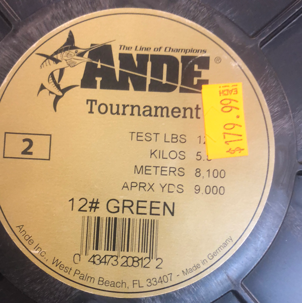 Ande Tournament 12lb green 2lb spool