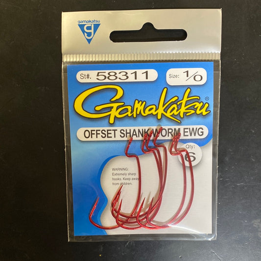 Gamakatsu Offset Shank Worm Hook EWG Red