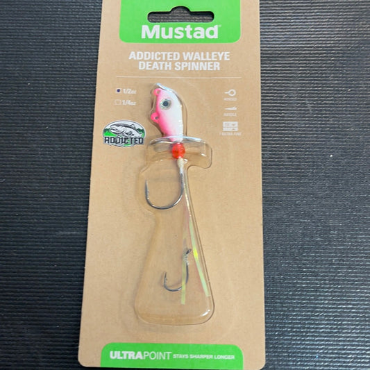 Mustad Addicted Walleye Death Spinner 1/2oz pink/white