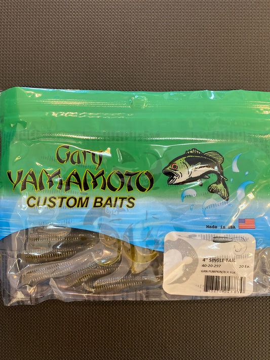 Gary Yamamoto 4" Single Tail Green pumpkin / Black flake